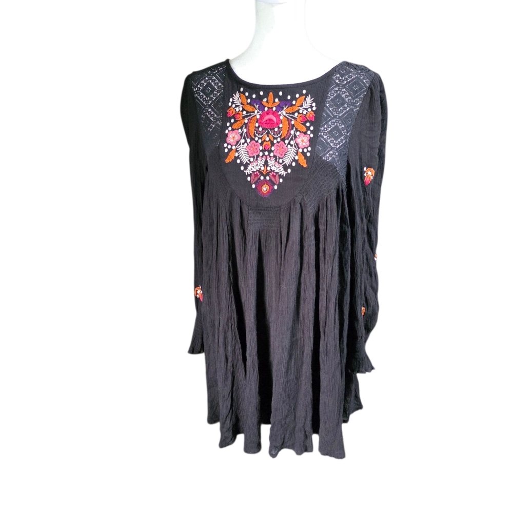 FREE PEOPLE Mohave Embroidered Woven Black Mini Dress OB834325 XS